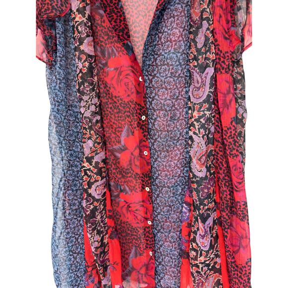 Free People Toni Printed Mini Dress Sheer Ruffle Red Floral Whimsical Fairy XL - Picture 6 of 12